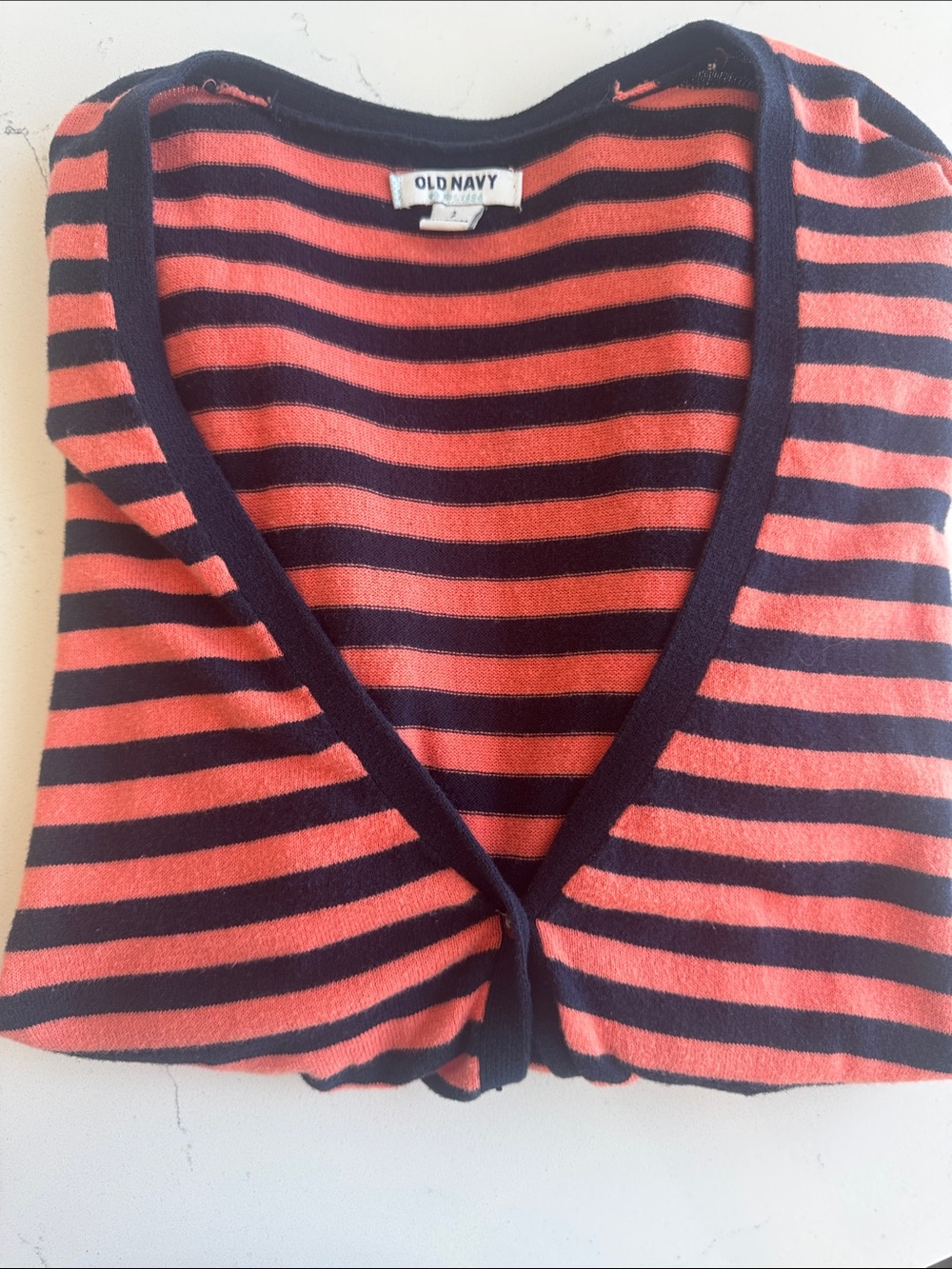 Old Navy Orange and Navy Striped V‑Neck Cardigan